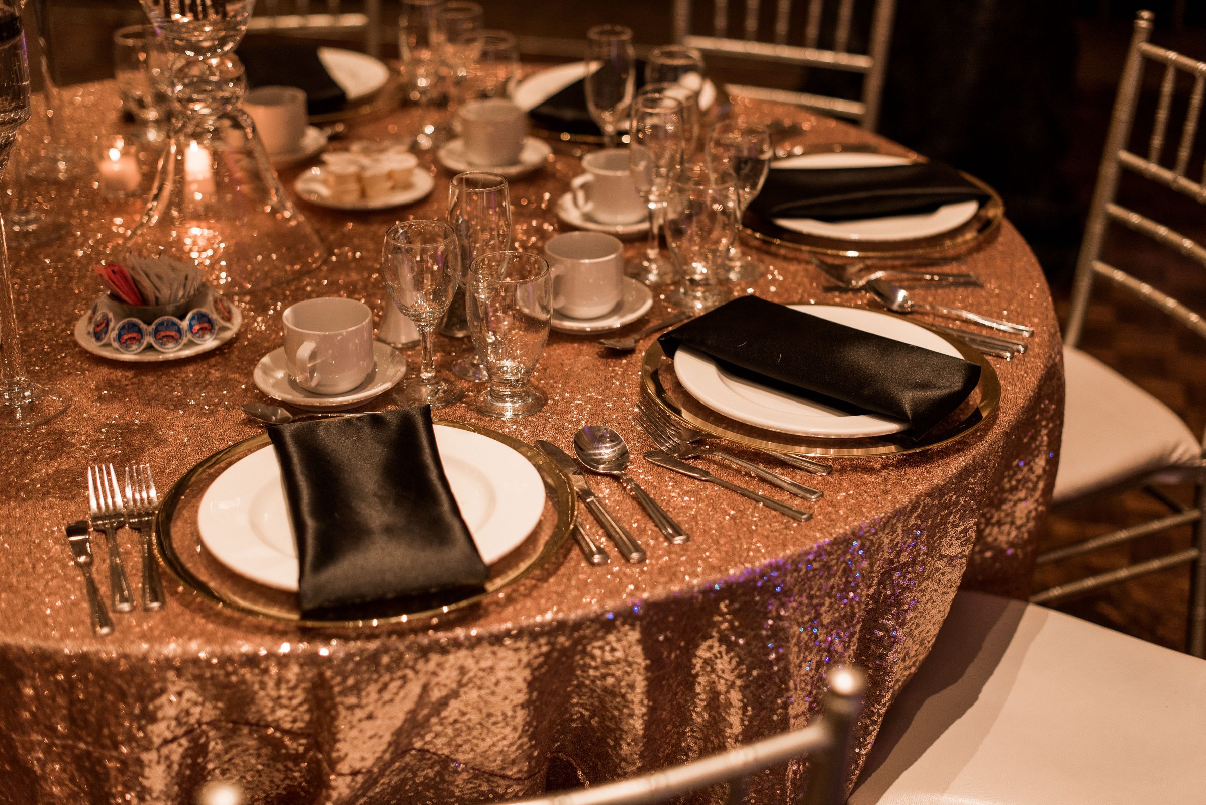 Black and Rose Gold Table settings